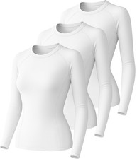 3 Pack Long Sleeve Compression Shirts Woman's Underscrub Athletic Workout Und...
