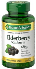 Nature's Bounty Elderberry Sambucus Supplement Softgels 630 mg 120 Ct Exp 09/26