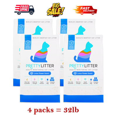 4 Packs -Pretty Litter Health Monitoring Multi-Cat Crystal Cat Litter, 8lb