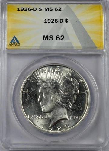 1926 D Peace Silver Dollar ANACS MS-62