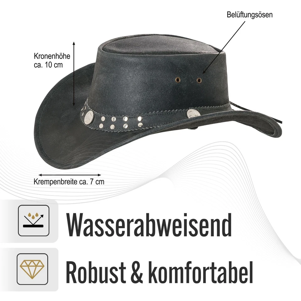 Western Cowboy Leder Busch Hut  Black Forest Fox Buffalo Bill Herren Damen - Bild 2 von 4
