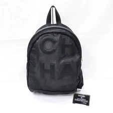 CHANEL logo mesh AS0422 nylon Silver Hardware Black Bag backpack 652894