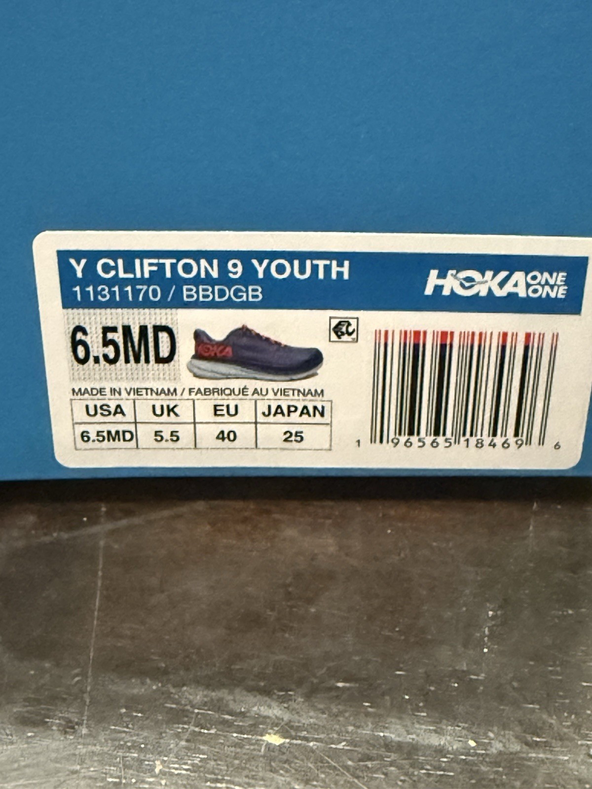 Kids Size 6.5 MD Hoka One  Clifton 9 Blue Red Shoe Sneaker 1131170 BBDGB NEW thumbnail 5