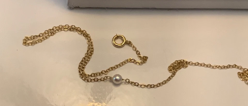 Pulsera tobillera de oro amarillo de 14K 0,7 g con perla de agua dulce 11 pulgadas... Foto 3 de 4