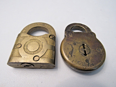 LOT OF 2 VINTAGE BRASS PADLOCKS EAGLE LOCK CO & UNBRANDED NO KEYS