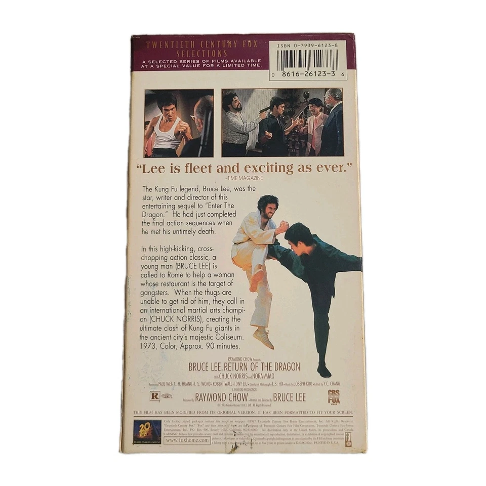 Return of the Dragon 🐉 (VHS, 1973) Bruce Lee Chuck Norris Martial Arts Classic  - Image 2 of 3