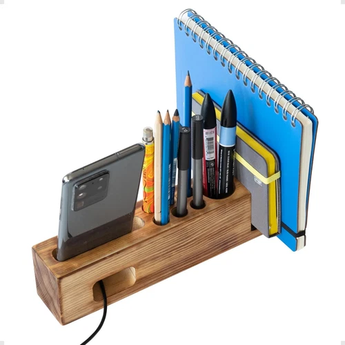 Eco-Friendly Wooden Desk Organizer with Phone Holder – Stylish & Functional B...