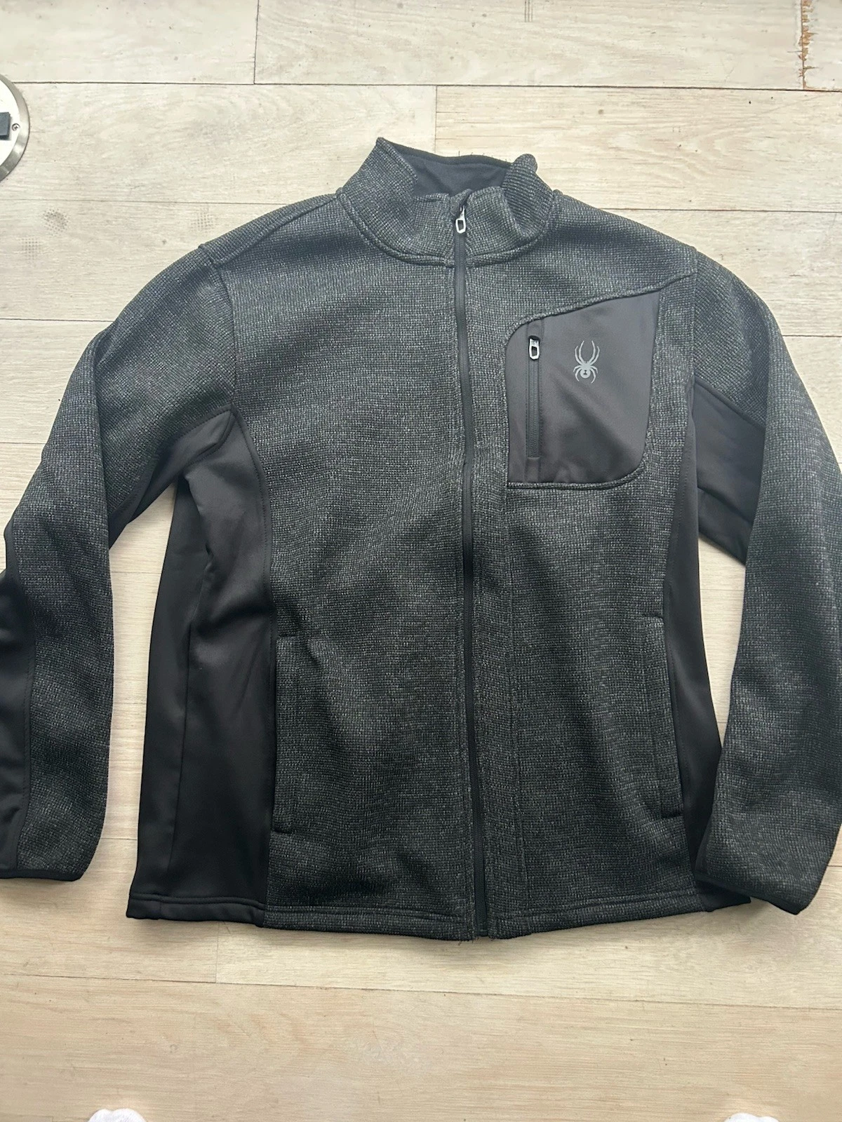 Spyder Jacket Mens Large Gray Black Full Zip Sweater Fleece Outdoor Layer Warm