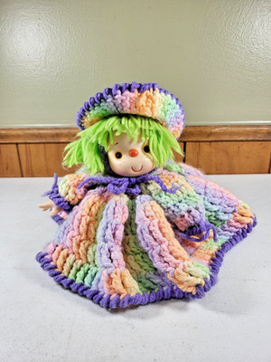 Vintage Handmade Crochet Doll Little Girl with Hat