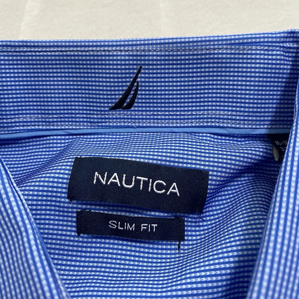 NWT Nautica Performance Dress Shirt Large 16-16.5 32/33 Blue Slim Fit Stretch - Image 4 of 4