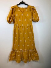 F&F Women’s Yellow Broderie Anglaise Summer Cotton Floral Dress UK 6 Puff Sleeve