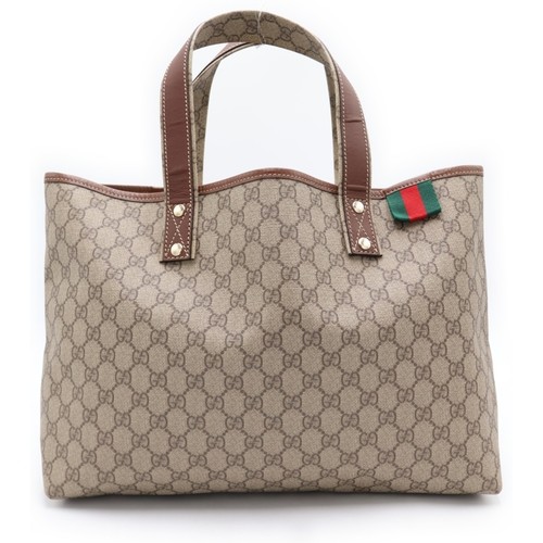 GUCCI GG Supreme Total Pattern Logo PVC Leather Handbag Bag Brown 211134 Used 66