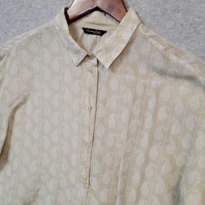MASSIMO DUTTI Blouse Top Womens Paisley Popover Beige Cotton Silk Collared Sz 12