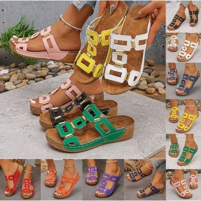 Damen Frauen Orthopädische Keilabsatz Sandalen Slipper Sommer Schuhe Pantoletten Hausschuhe Größen