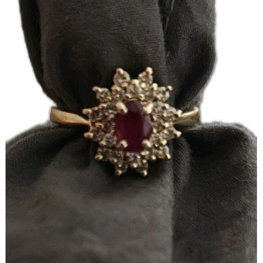 STARBURST ruby and diamond cluster ring 14kt gold… - image 2