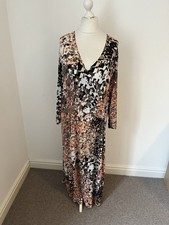 David Nieper Abstract Jersey Faux Wrap Midaxi Maxi Dress Size 22 Long Sleeve