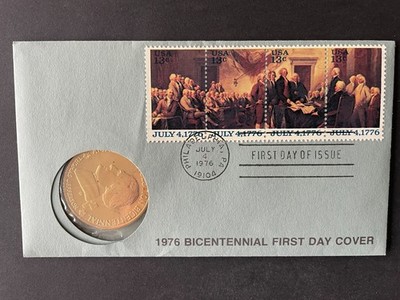 1976 Bicentennial First Day Cover Commemorative Medal Coin Thomas Jefferson