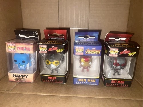 Funko Pocket Pop! Assorted Keychains  Lot Of 4 Marvel. Happy Fairytail, Iron Man