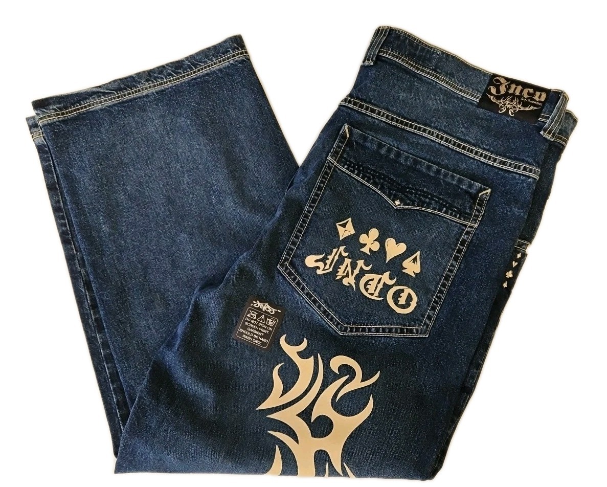 JNCO Gambler Denim Jeans NWOT Mens 42x30 Tribal Limited Dark Stone