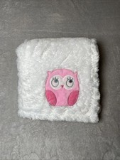 Baby Blanket Owl Pink White Patchwork Color Block Squares Soft Lovey 29"x34"