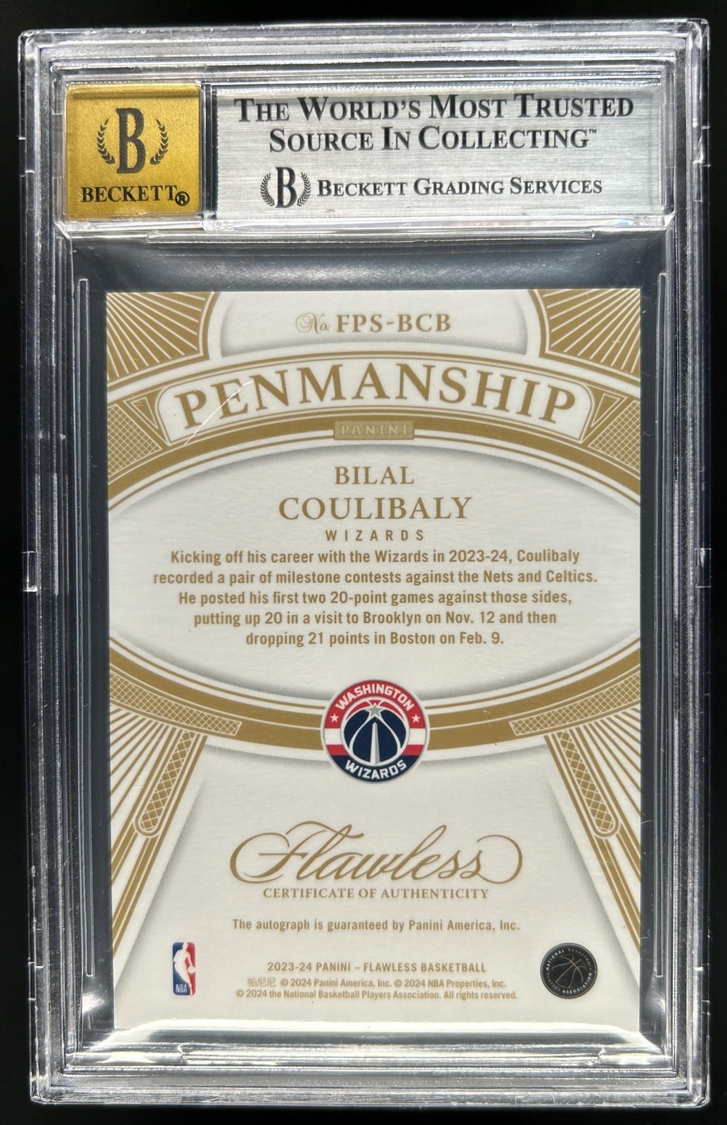 2023-24 Panini Flawless Bilal Coulibaly Penmanship Ruby RC Auto #/15 BGS 9 view 2