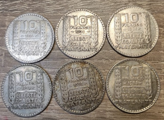 Série 10 Francs Turin 1930 1934 1938 Lot de 6 Pièces Monnaies Françaises