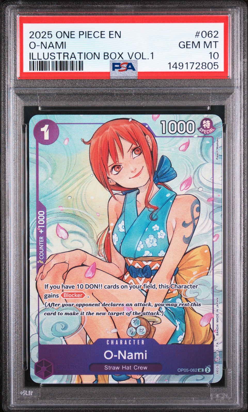 2025 ONE PIECE PROMOS ILLUSTRATION BOX VOL.1 #062 O-NAMI PSA 10