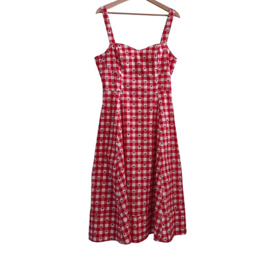 Avec Les Filles Fit and Flare Dress Cherry Gingham Red Pinup Retro NWT Size 10