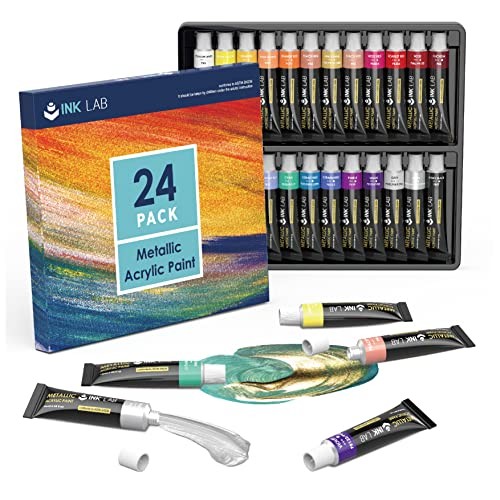 INK LAB Metallic Acrylic Paint Set 24 Tubes  Assorted colors , sizes 