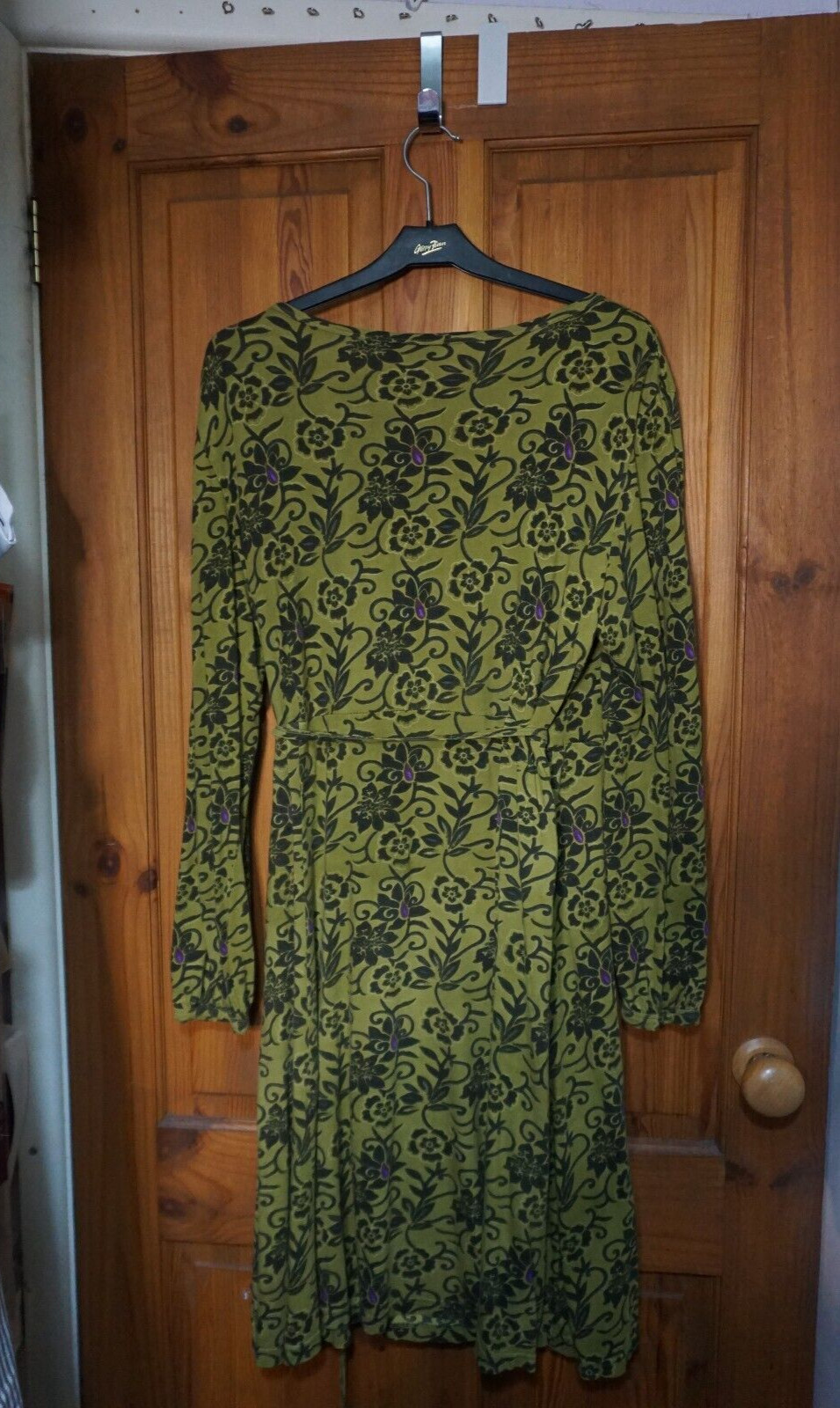 NOMADS cotton green & purple floral ethnic hippie boho wrap tie side dress L image 2