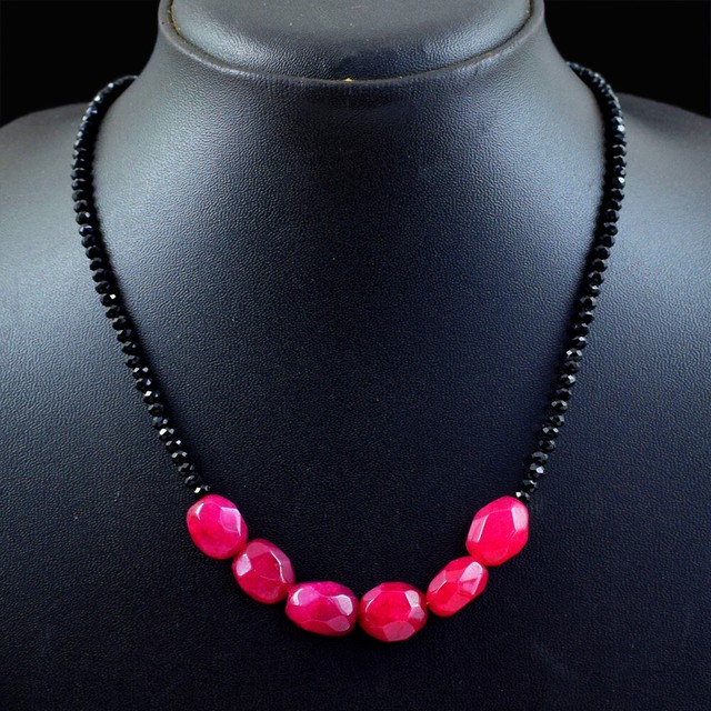 98.00 Cts Enhanced Ruby & Black Spinel Faceted Beads Necklace NK 32E100 98.00 Cts Enhanced Ruby & Black Spinel Faceted Beads Necklace NK 32E100