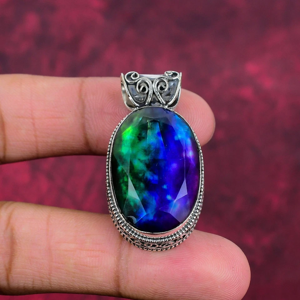 Increíble joyería colgante de plata de ley 925 hecha a mano con piedras preciosas de ammolita Foto 3 de 4