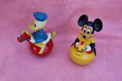 VINTAGE 1970'S GABRIEL TOYS 2 X WALT DISNEY MICKEY & DONALD WEEBLE WOOBLE TOYS