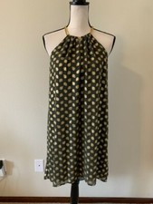 NWT MICHAEL KORS Women Size XS Green Metallic Halter Neck Hi/Low Shift Dress