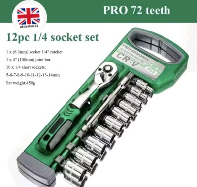 Set Flexibler Steckschlüsselsatz 1/4'' Ratschenschlüssel Antrieb Auto Reparatur Werkzeuge UK 5-14mm