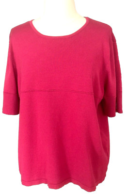 Southern Lady 1X Knit Top S/S Small ScoopNeck Rose Straight Cuffs/ Hem Fine Knit
