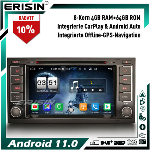 8-Kern Android 11 Autoradio GPS Navi Für VW Multivan T5 Touareg DAB+CarPlay 64GB - Bild 1 von 12