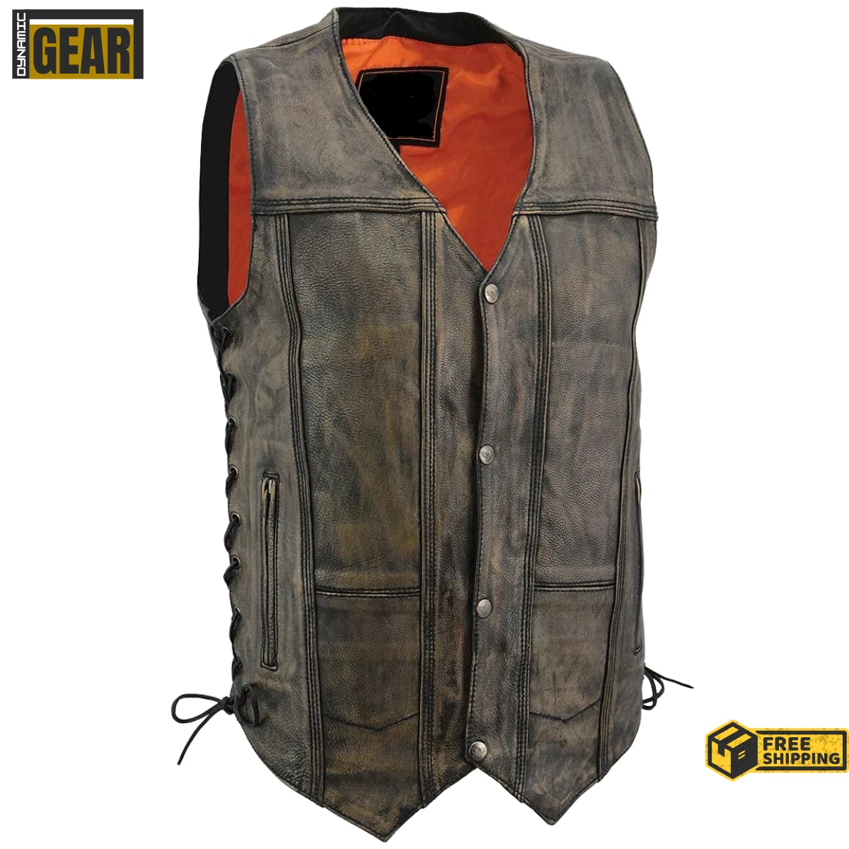MEN'S DISTRESSED BROWN MOTORCYCLE COWHIDE LEATHER VEST w/ CONCEAL POCKETS