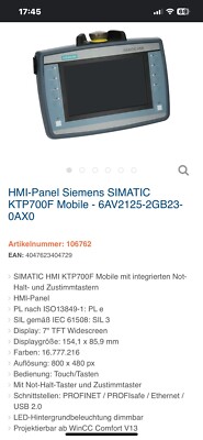 SIEMENS  SIMATIC HMI KTP700F Mobile.