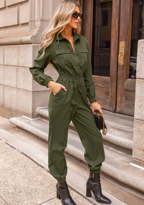 CUPSHE Womens Olive Collared Long Sleeve Jumpsuit size X-Large