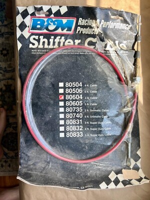 NOS B&M 80604 Shifter Cable 4 ft. Length Eyelet Threaded Ends Red Each