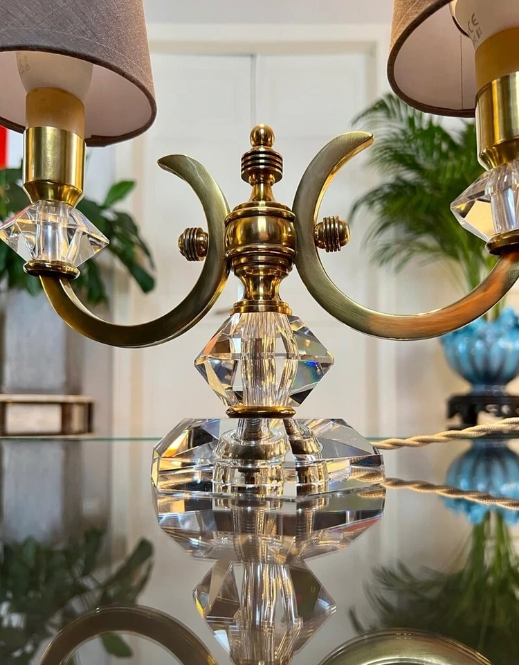 Lampe Art Déco En Cristal Et Laiton - Luminaire 1930 - 1940 - Abat-jours - Photo 3/4