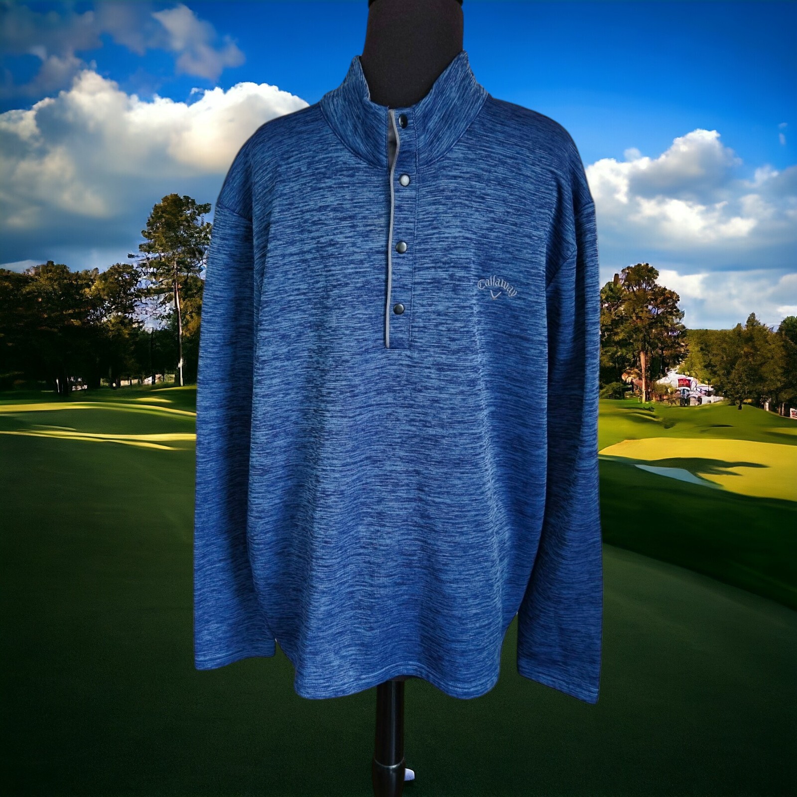 Callaway Mens Blue XLarge Long Sleeve Golf Button Pullover Sweatshirt Polyester-image