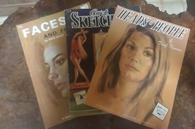Lot Of 3 Vintage Art Instruction Books Quick Sketching '' Heads Of People & Faces