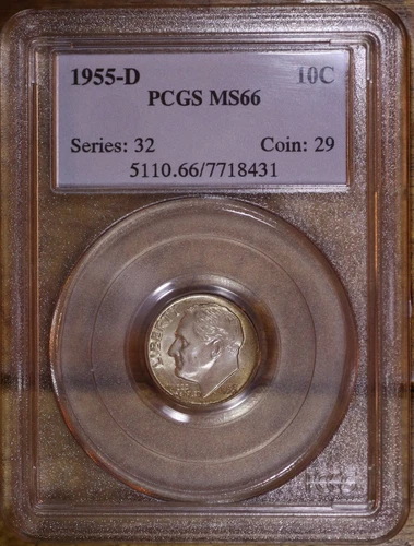 1955-D ROOSEVELT SILVER DIME PCGS MS66