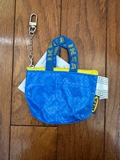NEW IKEA Knolig Mini Zipper Coin Keychain Bag Tote Key Holder Blue Coin Purse
