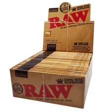 Full Pack,24 Book, RAW Classic King Size SUPREME Creaseless Rolling Paper Leaf