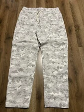 Time And Tru Pants, Women's Medium, White, Camouflage, Straight Leg, Tie Waist