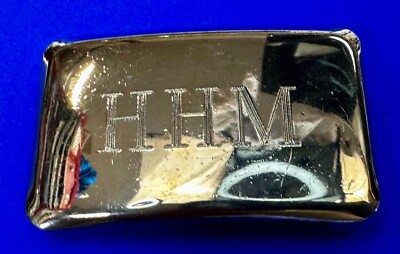 Custom Initials H.H.M Reflective Rectangular Small Belt Buckle Signed Pp