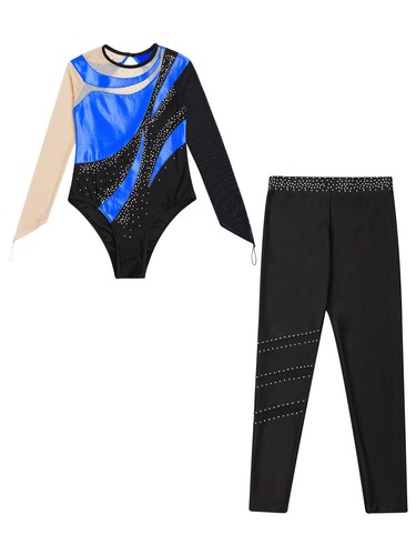 Kids Girls Outfit Rhinestones Tracksuit Figure Skating Set Long Sleeve Leggings - Picture 48 of 74